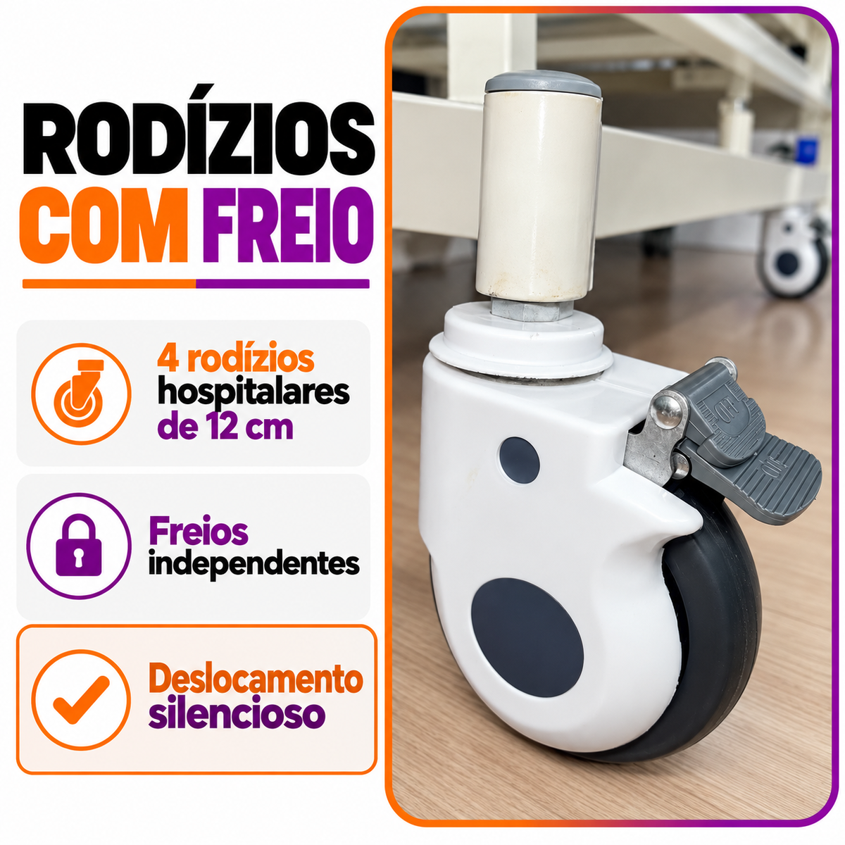 Cama Hospitalar 03 Manivelas MOV3 Até 230 Kg - Movilife