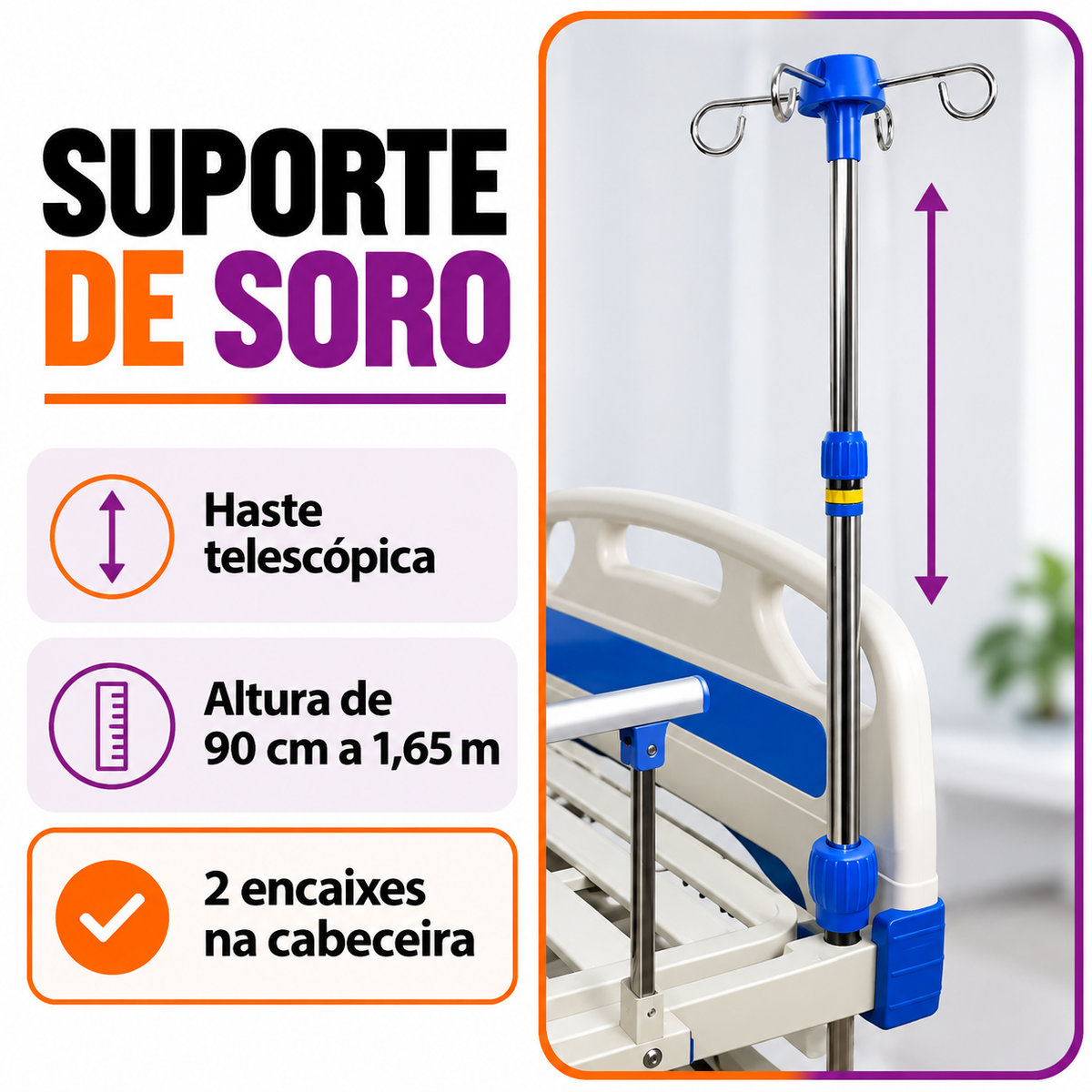 Cama Hospitalar 03 Manivelas MOV3 Até 230 Kg - Movilife
