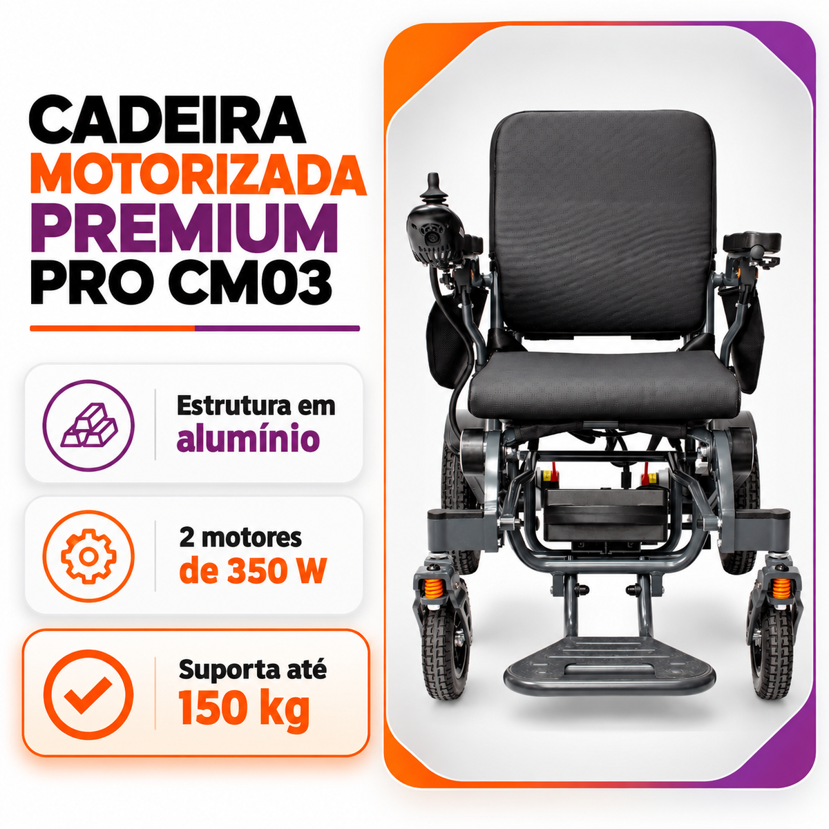 Cadeira de Rodas Motorizada Premium Pro CM03 até 150kg - Hidrolight
