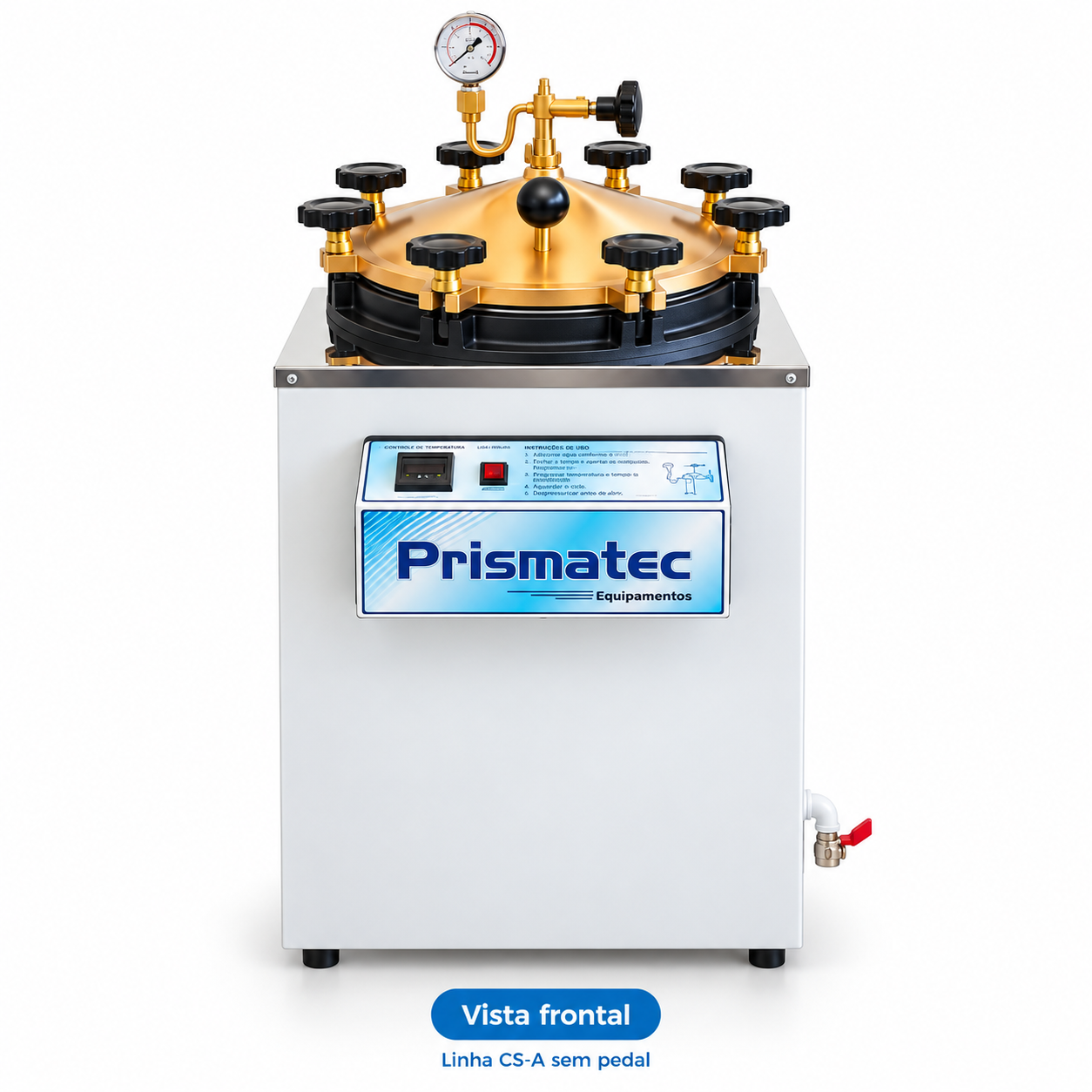 Autoclave vertical digital Prismatec instalada em laboratório