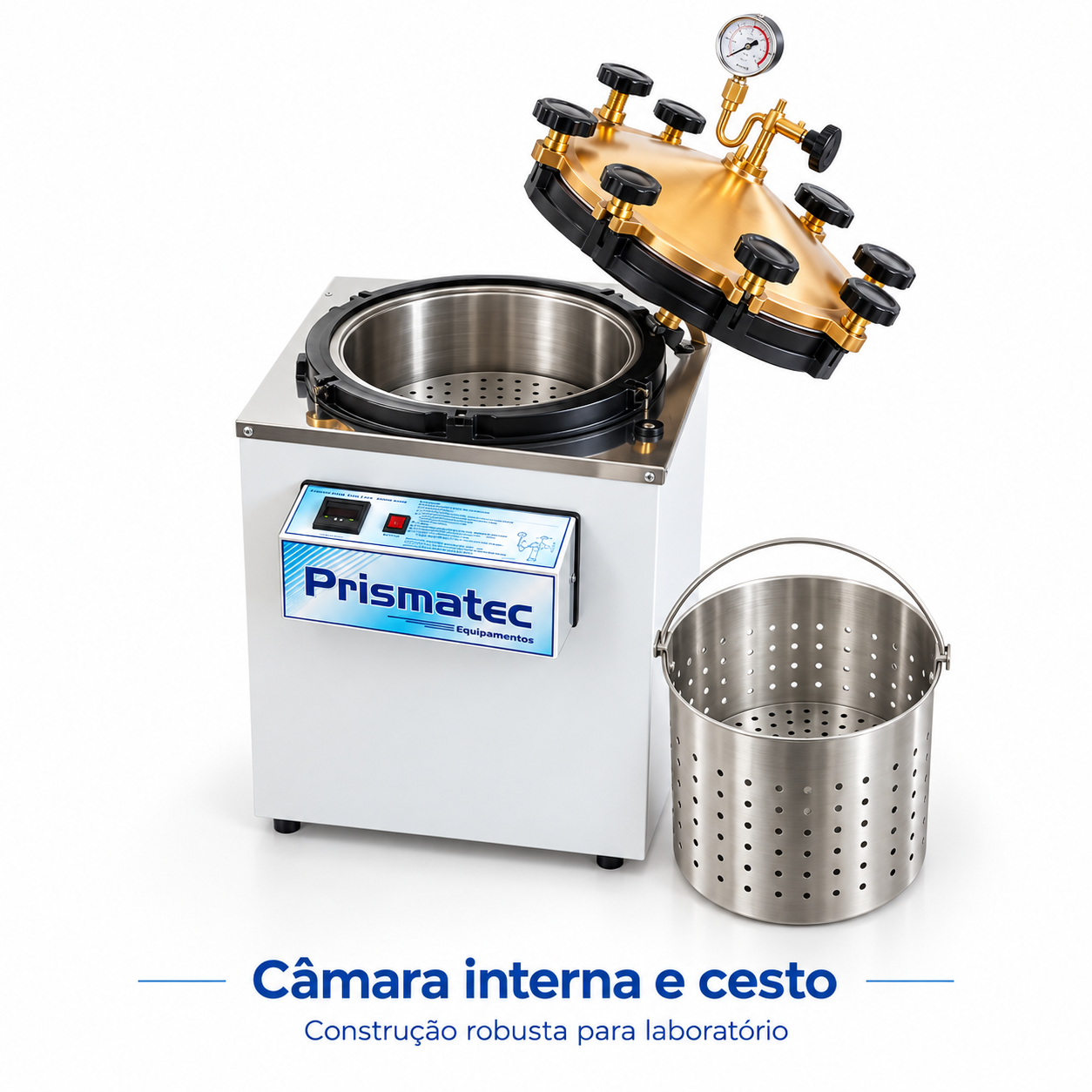Painel digital da autoclave Prismatec CS-A com controle de tempo e temperatura