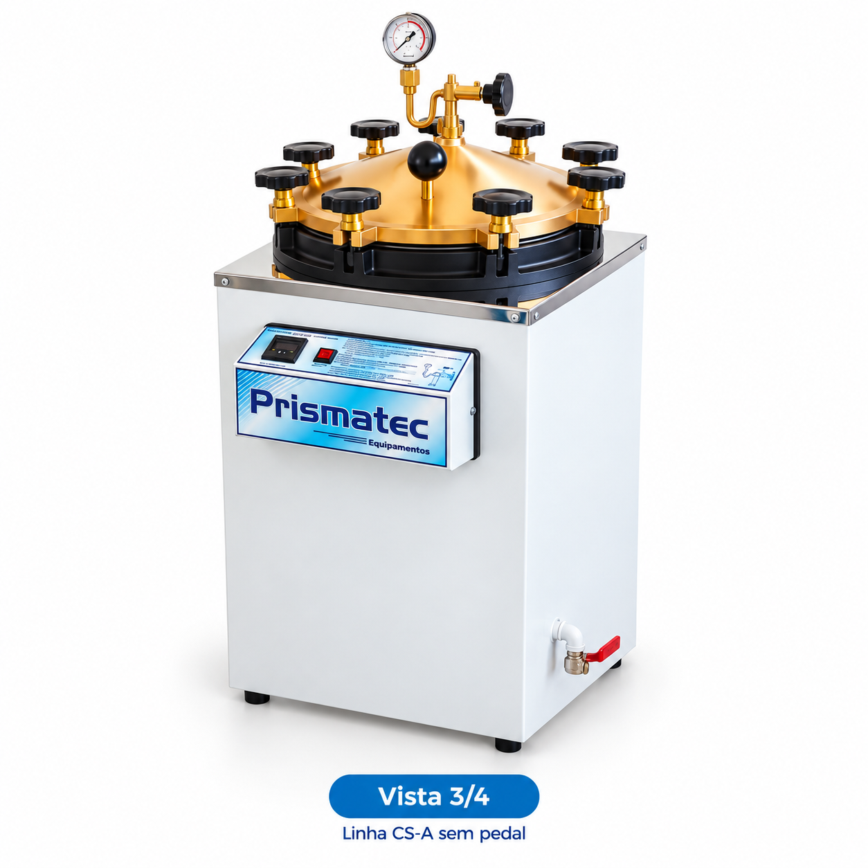 Câmara interna e cesto em aço inox da autoclave vertical Prismatec CS-A