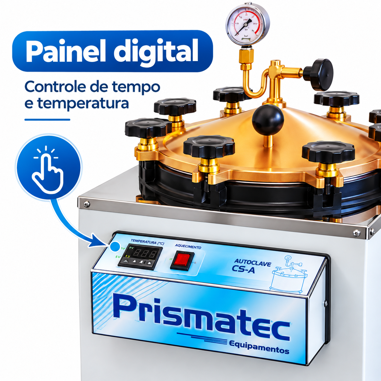 Autoclave Vertical Digital Prismatec CS-A com pedal vista três quartos