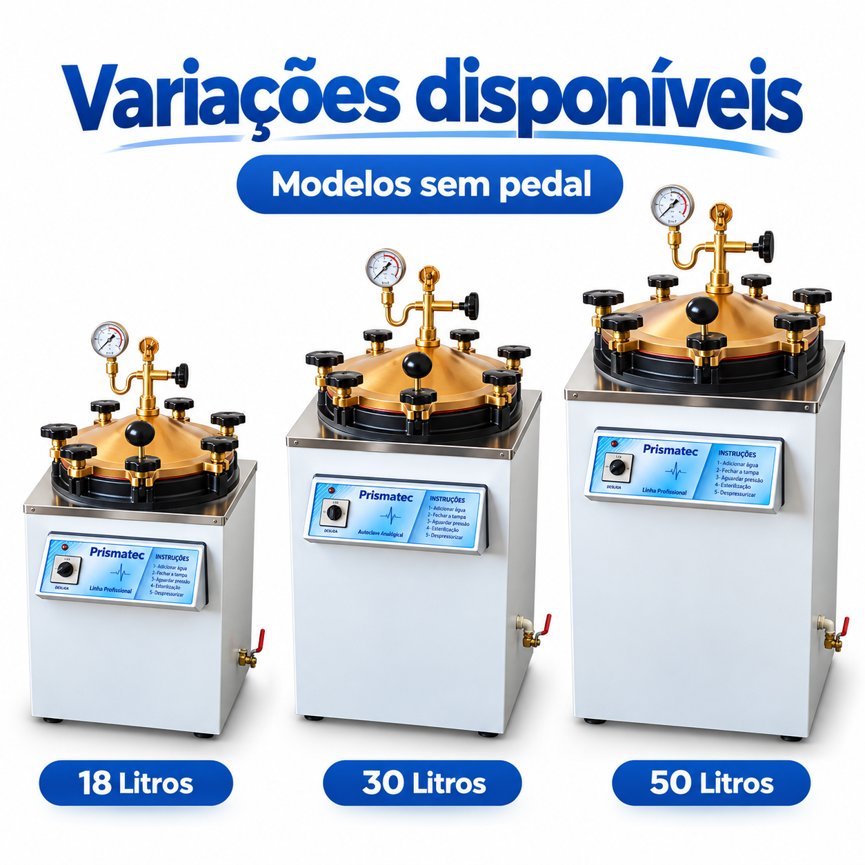 Autoclave Vertical Analógica Prismatec CS 18 litros 30 litros e 50 litros para laboratório