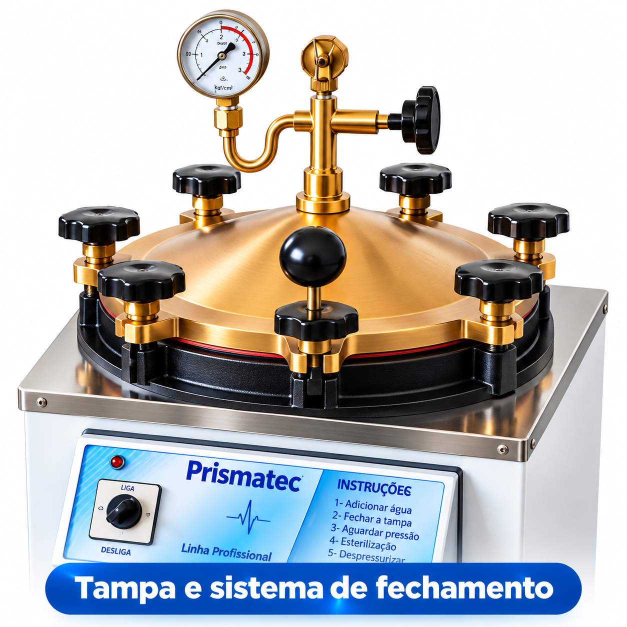 Autoclave Analógica Prismatec CS sem pedal vista três quartos