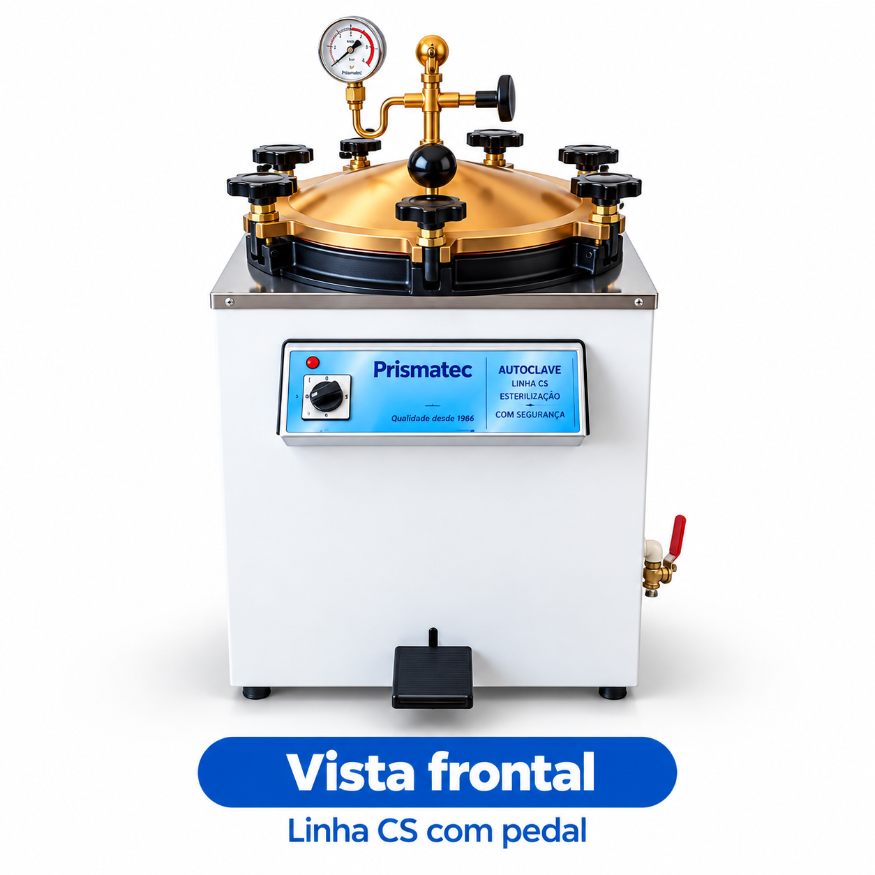 Tampa manômetro e sistema de fechamento da Autoclave Analógica Prismatec CS