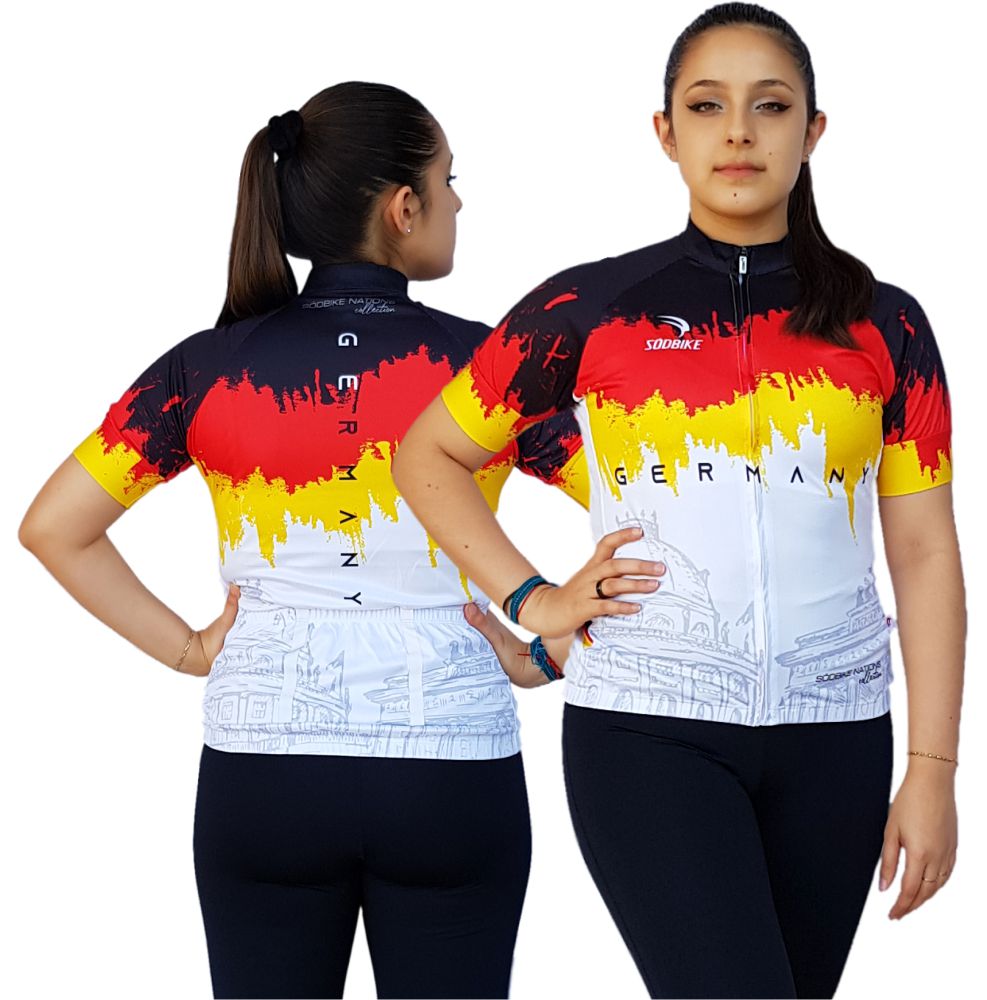 CAMISA CICLISMO FEMININA ALEMANHA SÓDBIKE, PROTEÇÃO SOLAR 20, ZIPER FULL