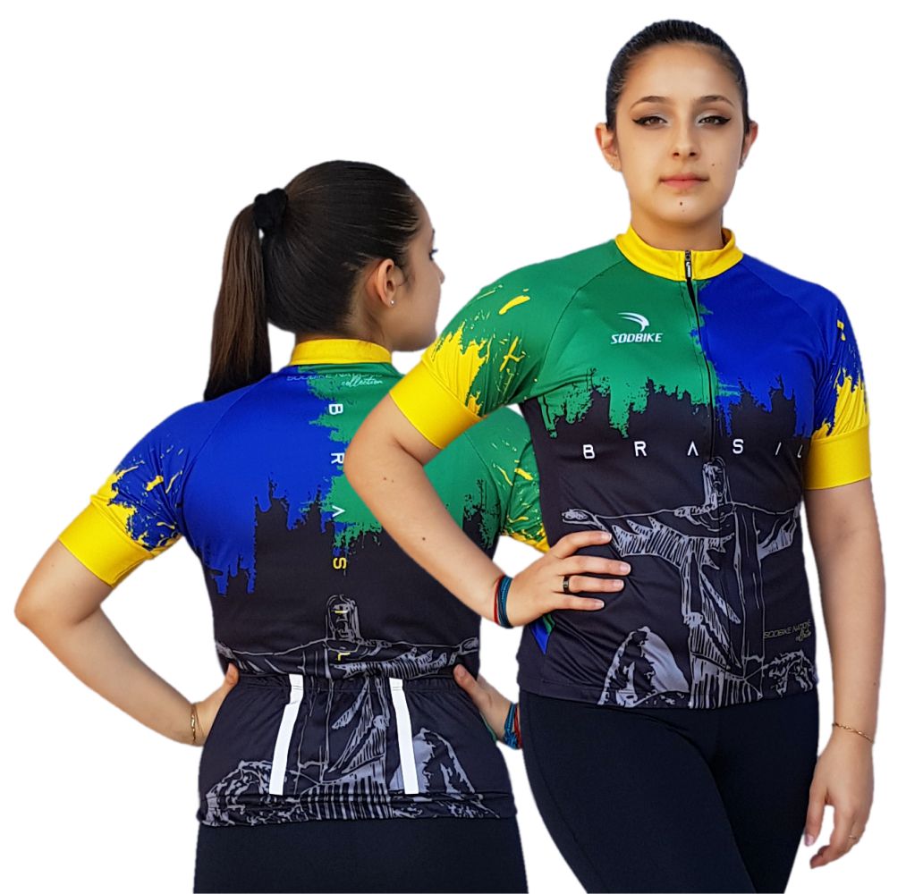 CAMISA CICLISMO FEMININA BRASIL SÓDBIKE, PROTEÇÃO SOLAR 20, ZIPER FULL