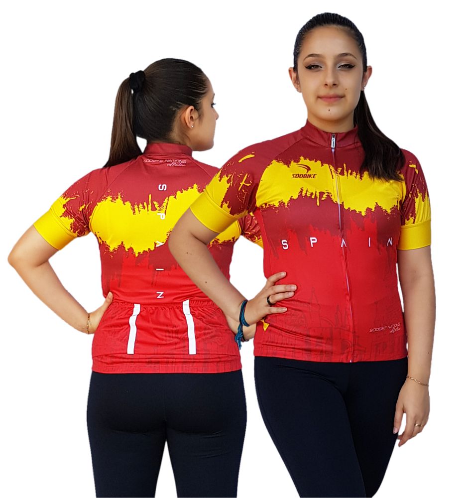 CAMISA CICLISMO FEMININA ESPANHA SÓDBIKE, PROTEÇÃO SOLAR 20, ZIPER FULL