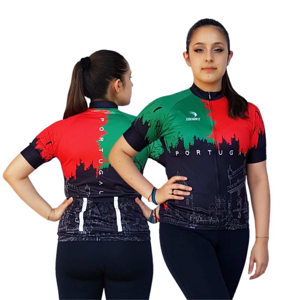 CAMISA CICLISMO FEMININA PORTUGAL SÓDBIKE, PROTEÇÃO SOLAR 20, ZIPER FULL