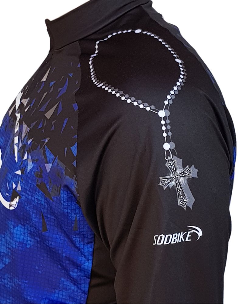 CAMISA CICLISMO MASCULINA FLANELADA SÓDBIKE, PROTEÇÃO SOLAR 20, ZIPER FULL, NOSSA SENHORA