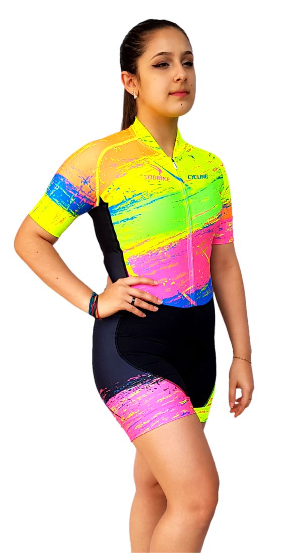MACAQUINHO CICLISMO FEMININO SÓDBIKE, FORRO GEL E ESPUMA MISTO, FLUOR