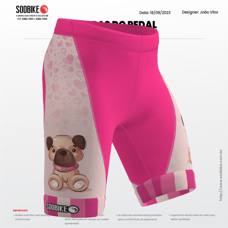 BERMUDA CICLISMO INFANTIL SÓDBIKE, PROTEÇÃO SOLAR 30, FORRO GEL E ESPUMA MISTO, CACHORRO