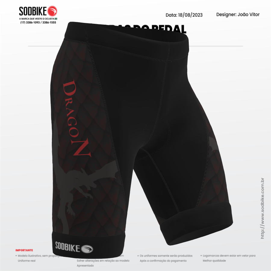 BERMUDA CICLISMO INFANTIL SÓDBIKE, PROTEÇÃO SOLAR 30, FORRO GEL E ESPUMA MISTO, DRAGON