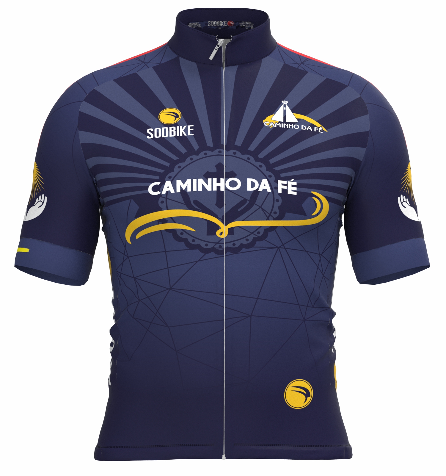 CAMISA CICLISMO MASCULINA SÓDBIKE DRY, PROTEÇÃO SOLAR 20, ZIPER FULL, CAMINHO DA FÉ