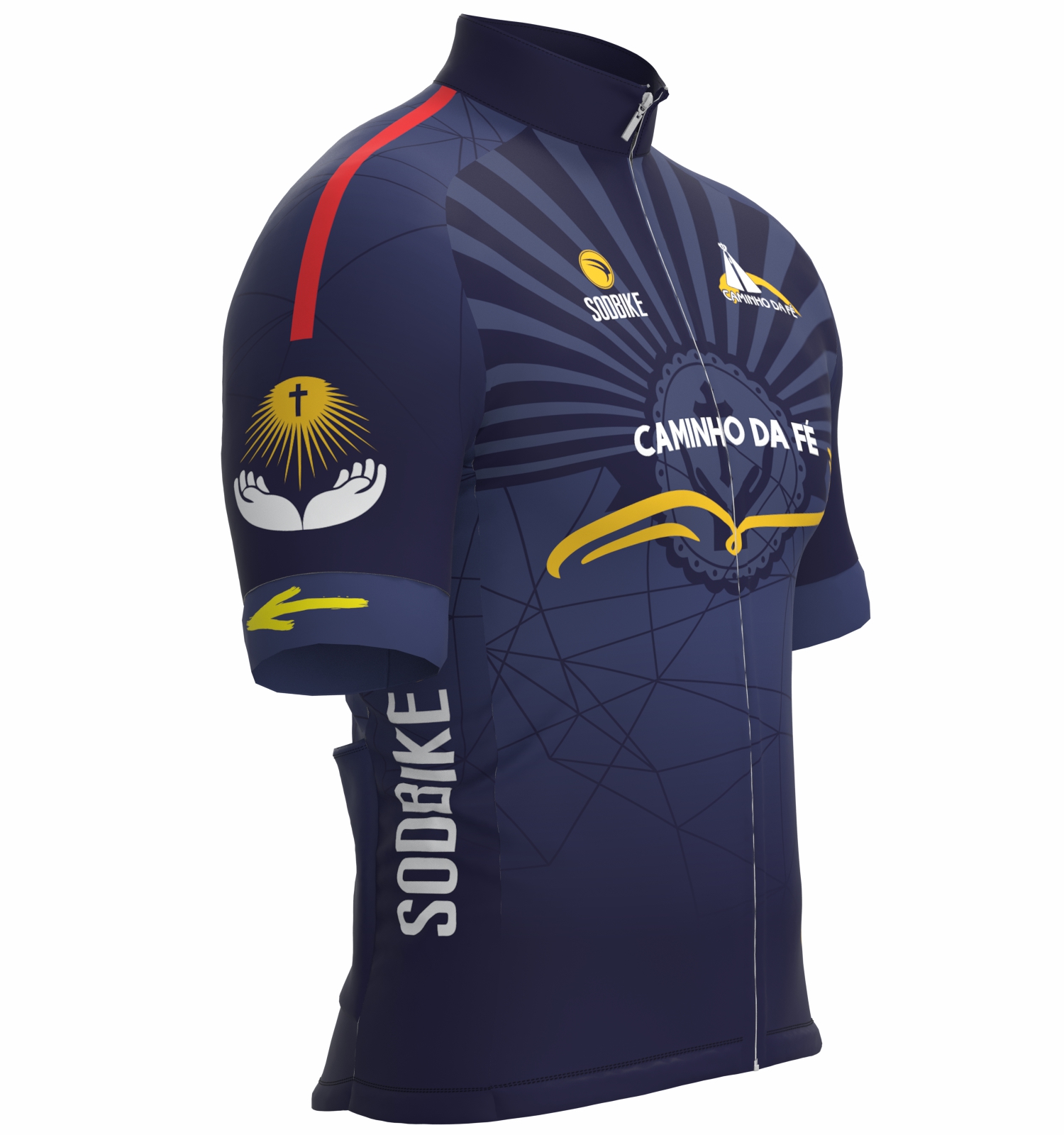 CAMISA CICLISMO MASCULINA SÓDBIKE DRY, PROTEÇÃO SOLAR 20, ZIPER FULL, CAMINHO DA FÉ