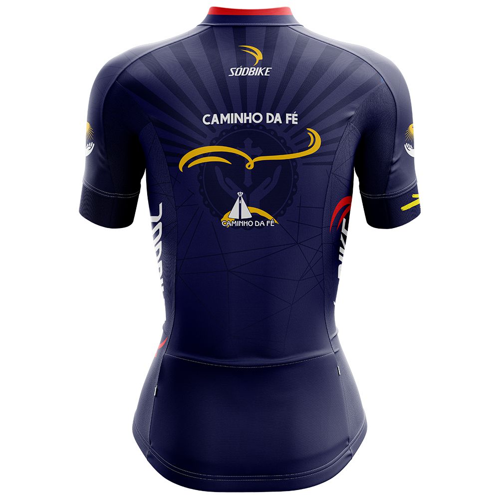 CAMISA CICLISMO FEMININA SÓDBIKE DRY, PROTEÇÃO SOLAR 20, ZIPER FULL, CAMINHO DA FÉ