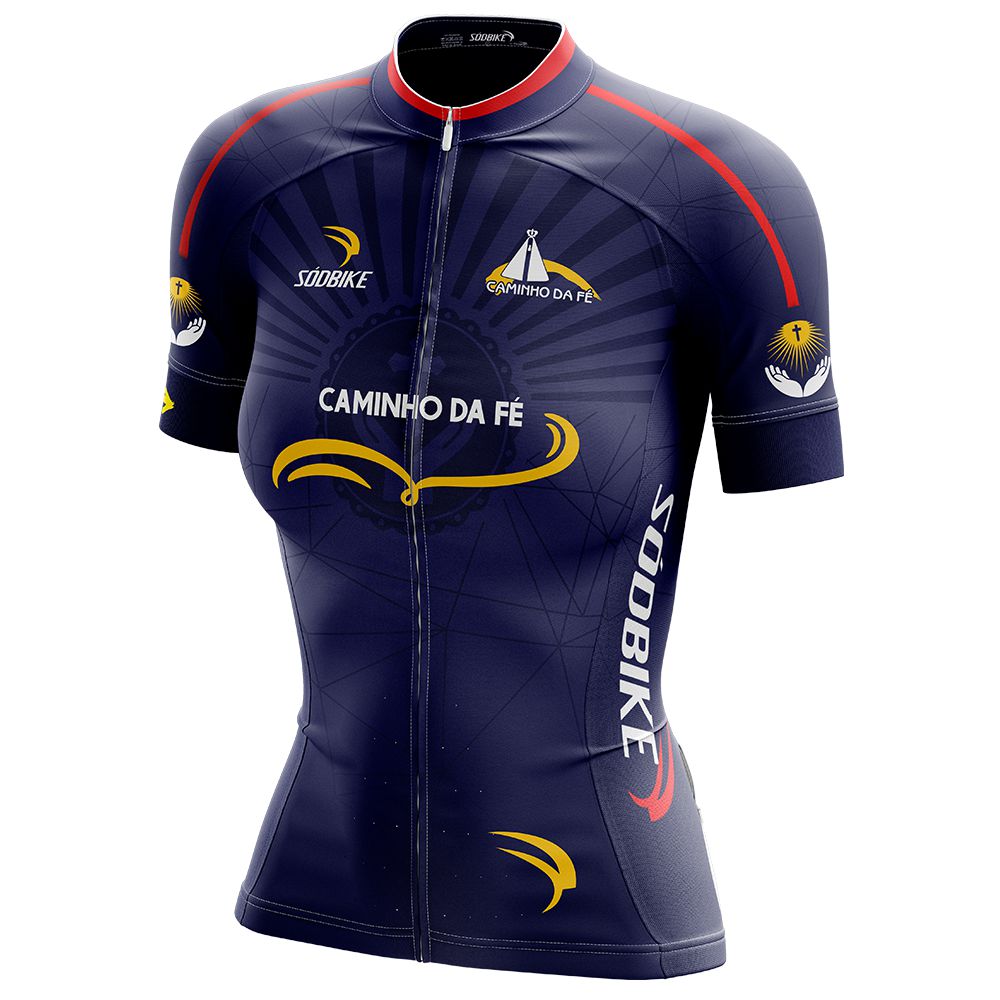 CAMISA CICLISMO FEMININA SÓDBIKE DRY, PROTEÇÃO SOLAR 20, ZIPER FULL, CAMINHO DA FÉ