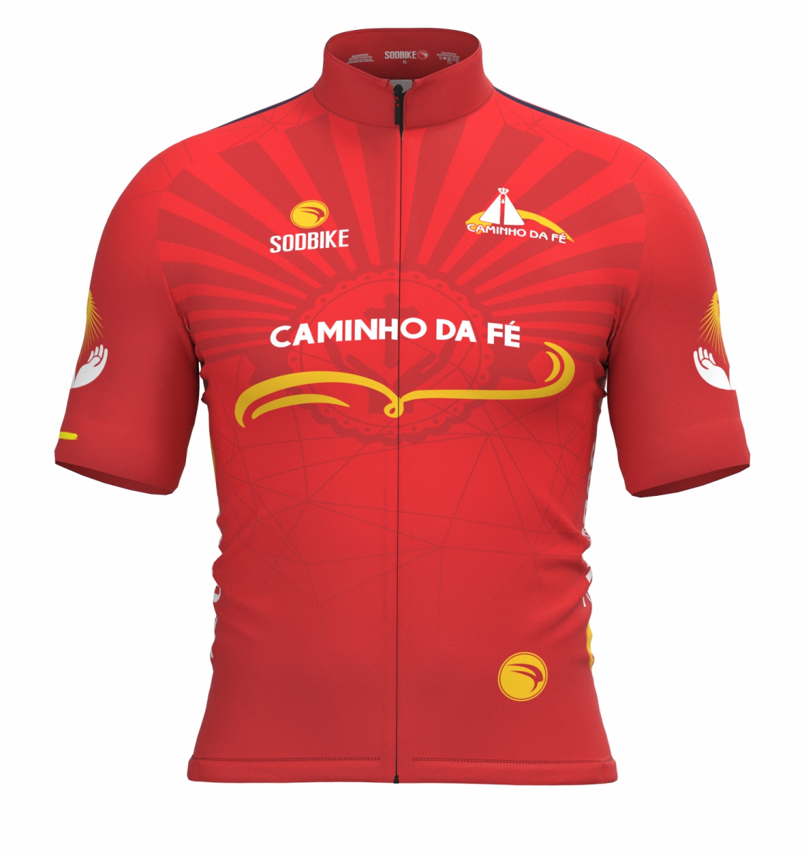 CAMISA CICLISMO MASCULINA SÓDBIKE DRY, PROTEÇÃO SOLAR 20, ZIPER FULL, CAMINHO DA FÉ