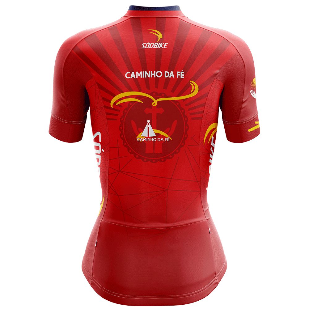 CAMISA CICLISMO FEMININA SÓDBIKE DRY, PROTEÇÃO SOLAR 20, ZIPER FULL, CAMINHO DA FÉ