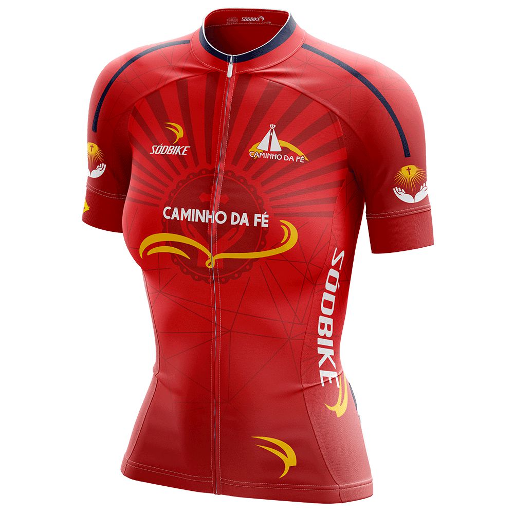 CAMISA CICLISMO FEMININA SÓDBIKE DRY, PROTEÇÃO SOLAR 20, ZIPER FULL, CAMINHO DA FÉ