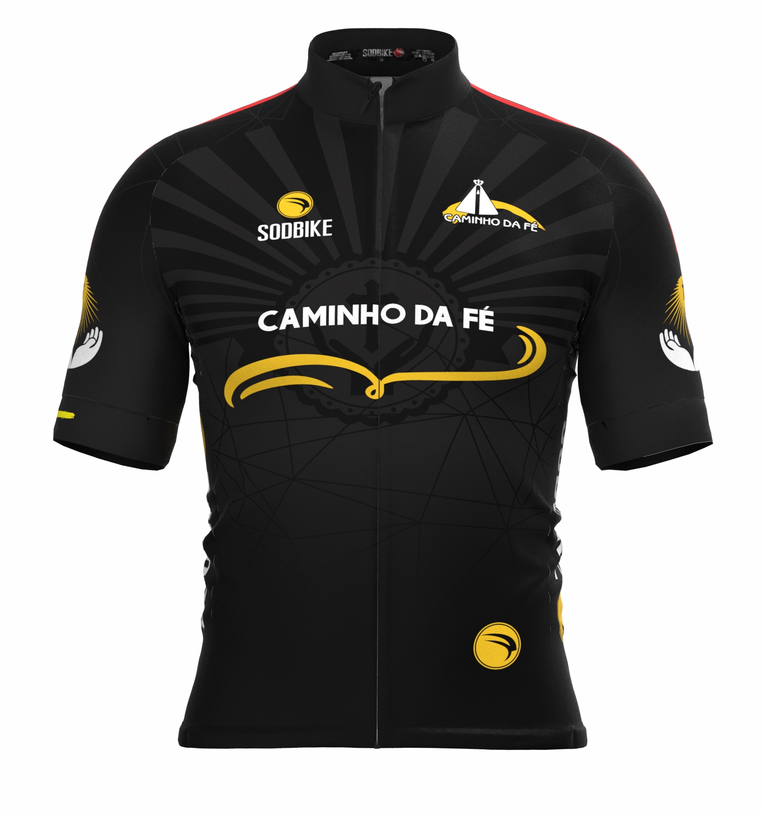 CAMISA CICLISMO MASCULINA SÓDBIKE DRY, PROTEÇÃO SOLAR 20, ZIPER FULL, CAMINHO DA FÉ
