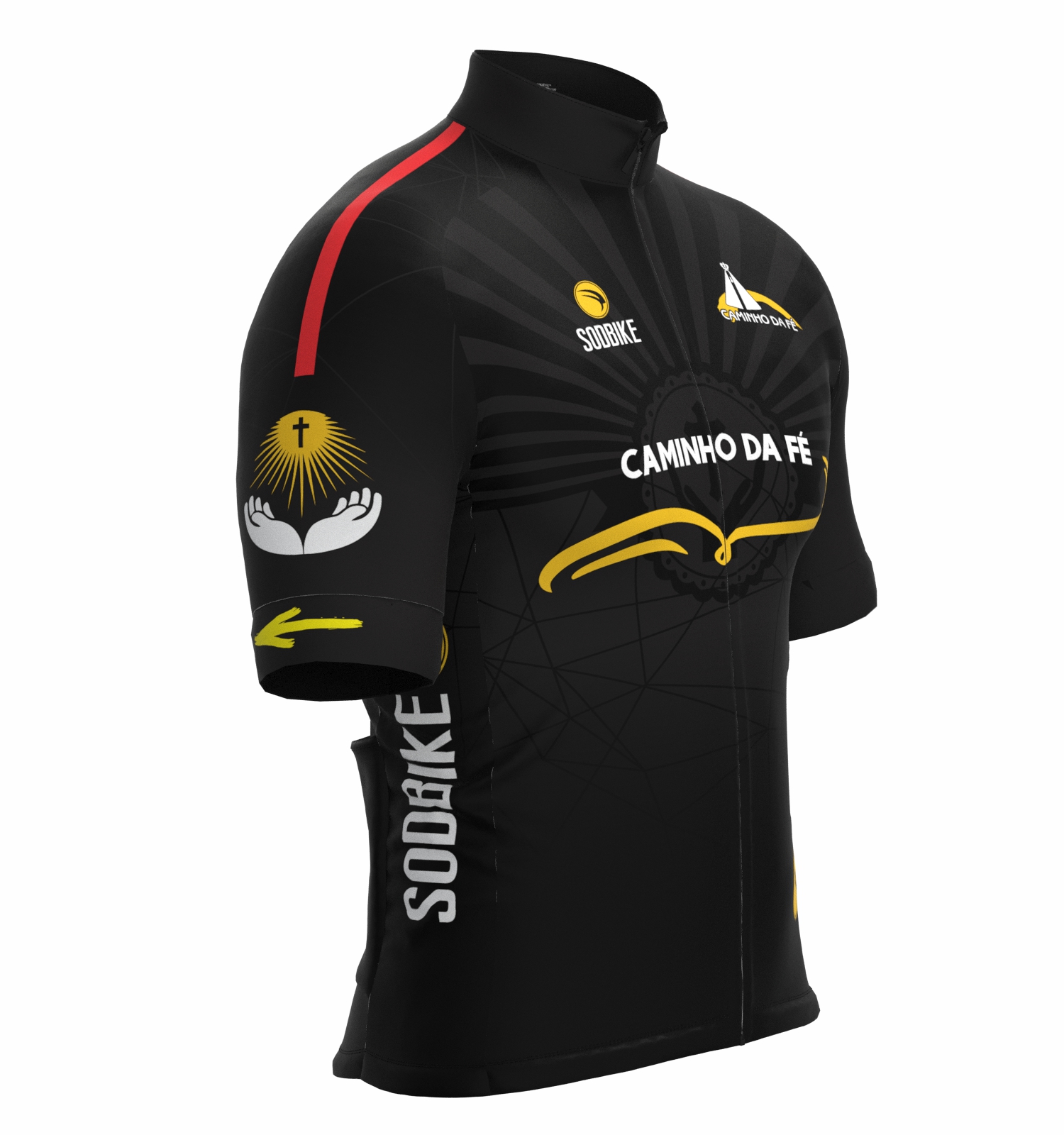 CAMISA CICLISMO MASCULINA SÓDBIKE DRY, PROTEÇÃO SOLAR 20, ZIPER FULL, CAMINHO DA FÉ