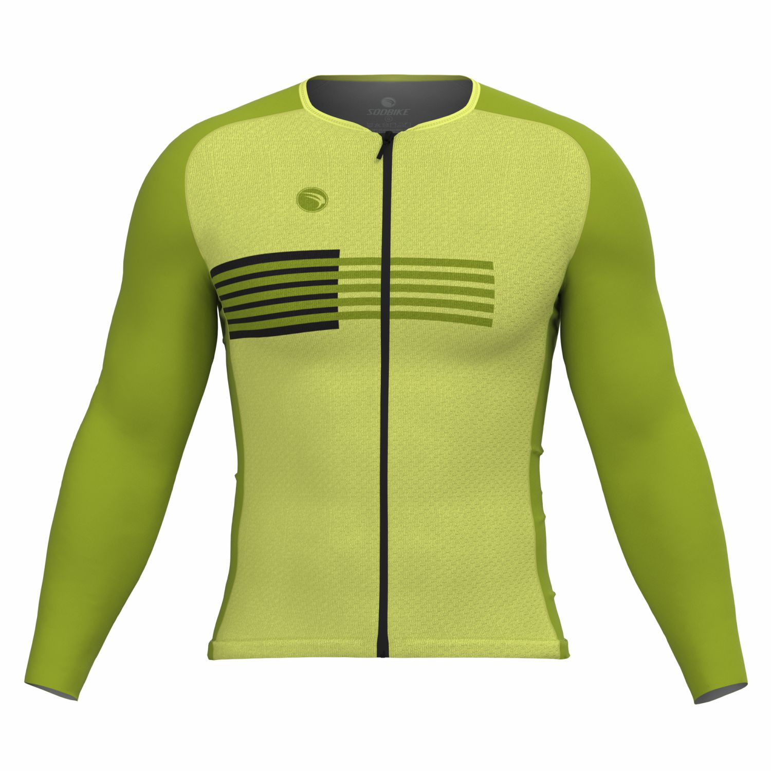 CAMISA CICLISMO UNISSEX PERFORMANCE SÓDBIKE, MANGA LONGA, ZIPER FULL, CORTE LASER, VERDE CLARO