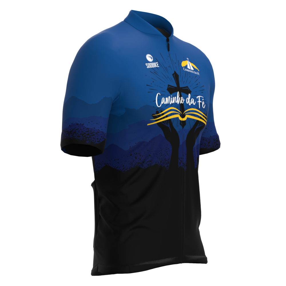 CAMISA CICLISMO MASCULINA SÓDBIKE, PROTEÇÃO SOLAR 20, ZIPER FULL, CAMINHO DA FÉ