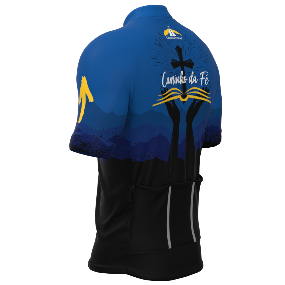 CAMISA CICLISMO MASCULINA SÓDBIKE, PROTEÇÃO SOLAR 20, ZIPER FULL, CAMINHO DA FÉ