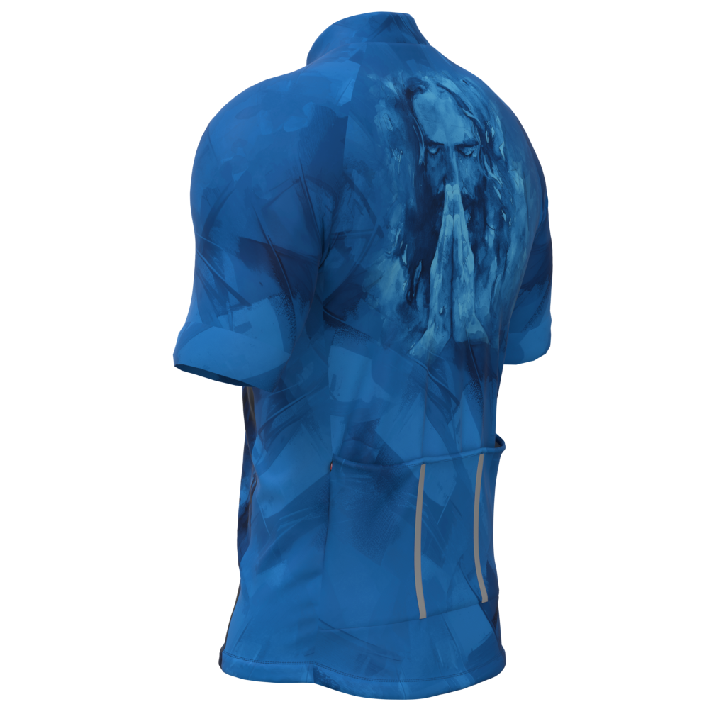 CAMISA CICLISMO MASCULINA SÓDBIKE, PROTEÇÃO SOLAR 20, ZIPER FULL, JESUS AZUL