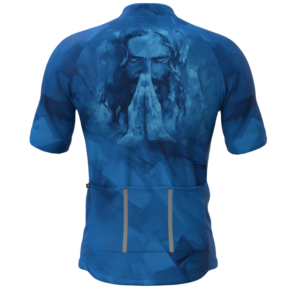 CAMISA CICLISMO MASCULINA SÓDBIKE, PROTEÇÃO SOLAR 20, ZIPER FULL, JESUS AZUL