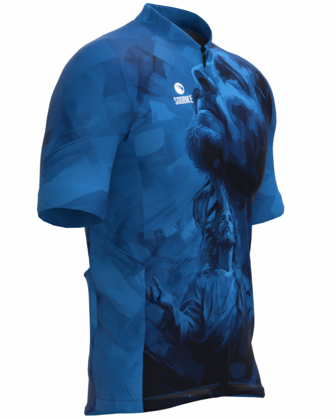 CAMISA CICLISMO MASCULINA SÓDBIKE, PROTEÇÃO SOLAR 20, ZIPER FULL, JESUS AZUL