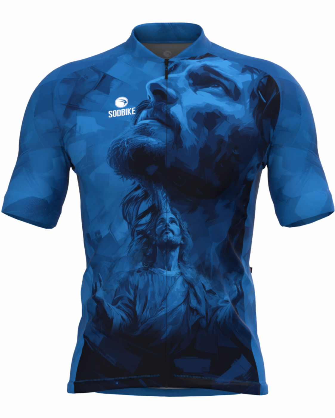 CAMISA CICLISMO MASCULINA SÓDBIKE, PROTEÇÃO SOLAR 20, ZIPER FULL, JESUS AZUL