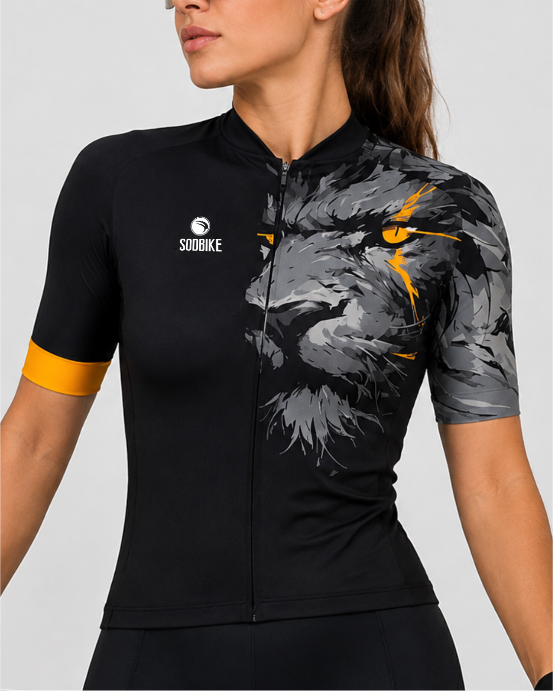CAMISA CICLISMO FEMININA SÓDBIKE, PROTEÇÃO SOLAR 20, ZIPER FULL, LEÃO