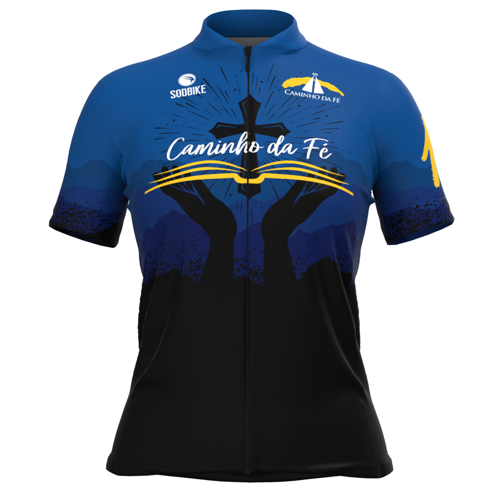 CAMISA CICLISMO FEMININA SÓDBIKE, PROTEÇÃO SOLAR 20, ZIPER FULL, CAMINHO DA FÉ