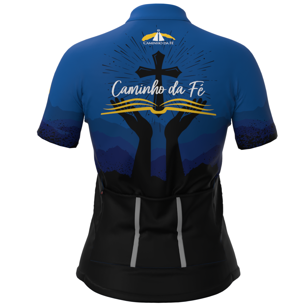 CAMISA CICLISMO FEMININA SÓDBIKE, PROTEÇÃO SOLAR 20, ZIPER FULL, CAMINHO DA FÉ