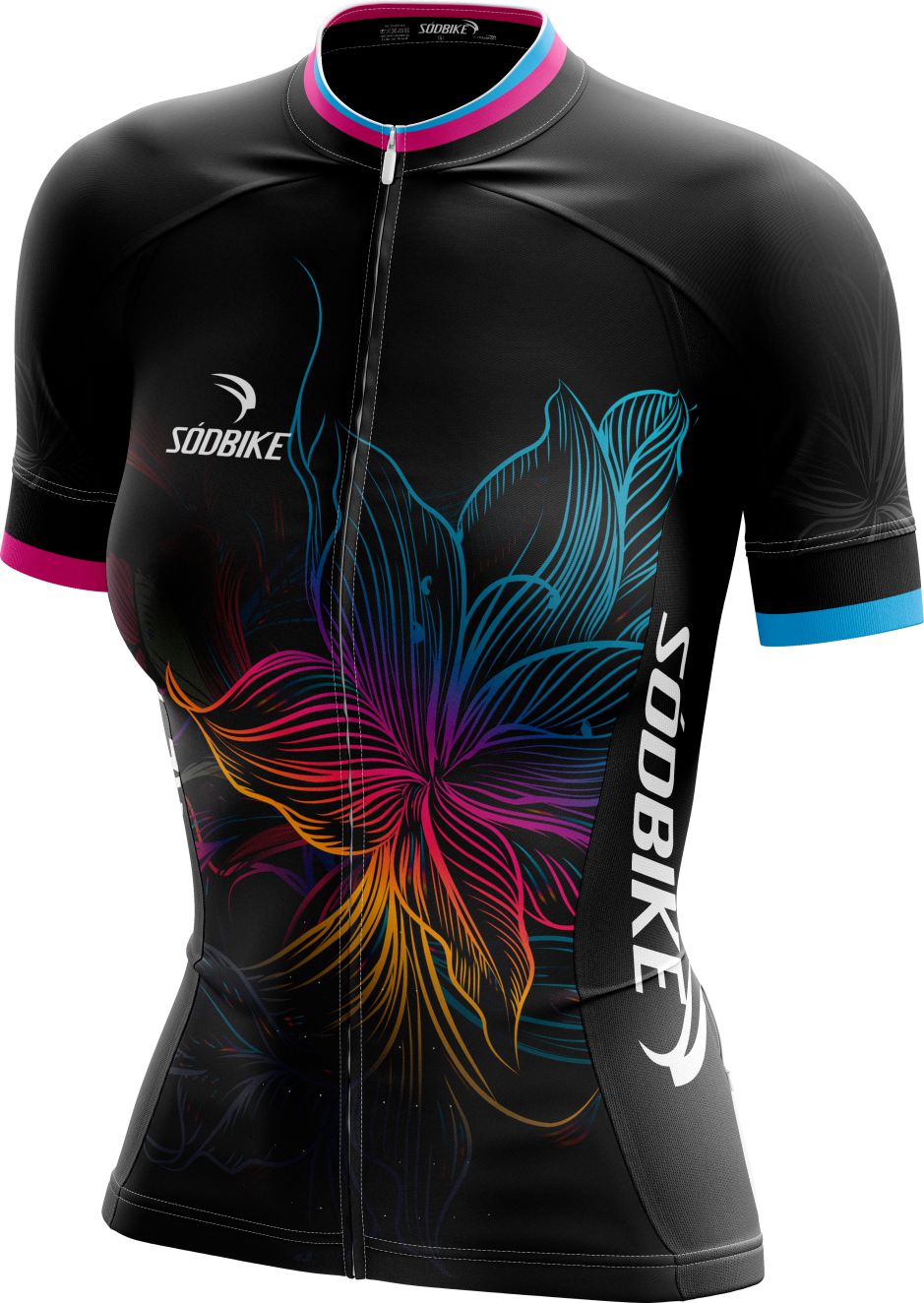 CAMISA CICLISMO FEMININA SÓDBIKE DRY, PROTEÇÃO SOLAR 20, ZIPER FULL, FLOWER