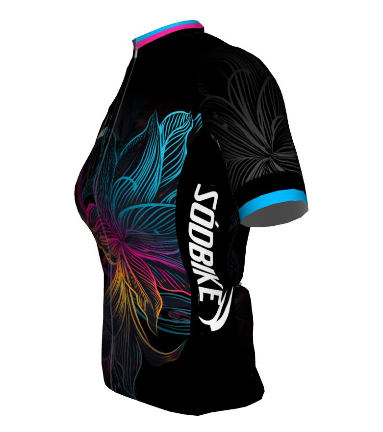 CAMISA CICLISMO FEMININA SÓDBIKE DRY, PROTEÇÃO SOLAR 20, ZIPER FULL, FLOWER