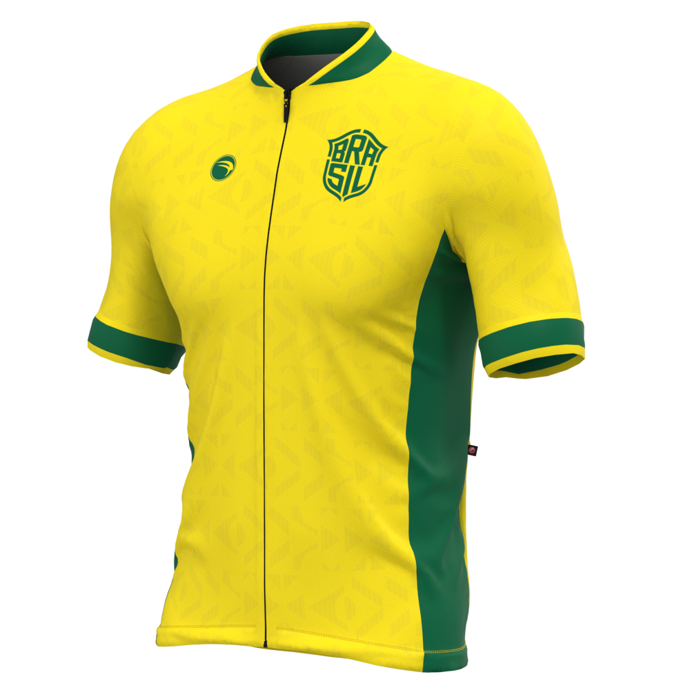 CAMISA CICLISMO MASCULINA SÓDBIKE 2026, ZIPER FULL, BRASIL AMARELA