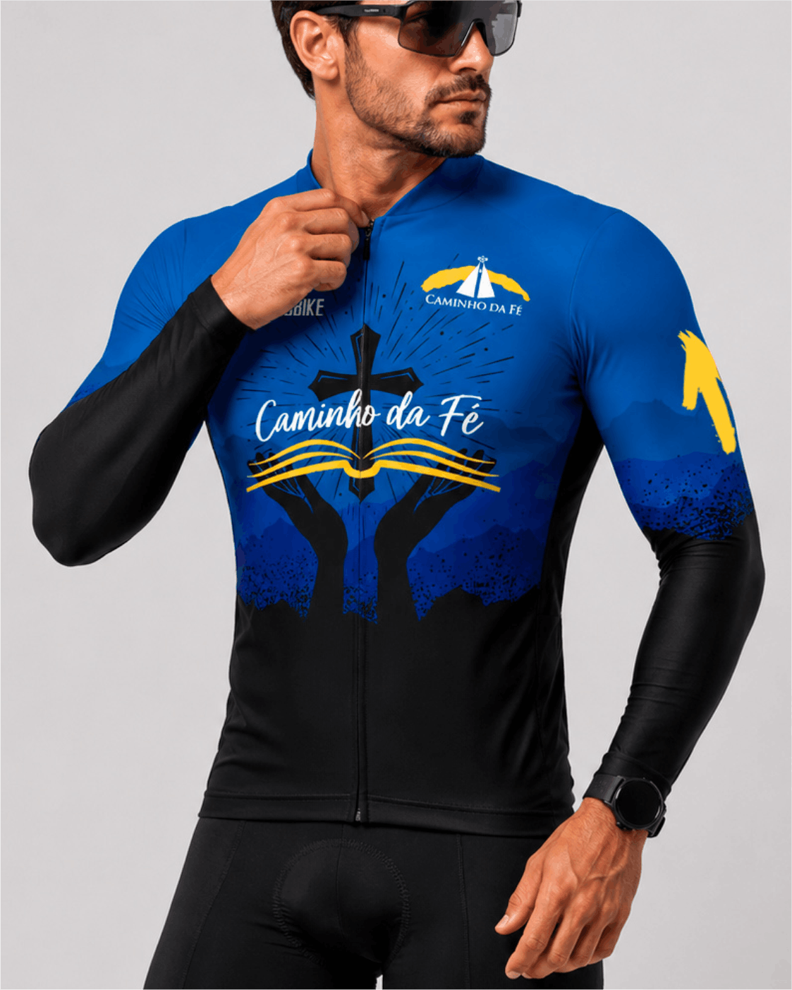 CAMISA CICLISMO MASCULINA SÓDBIKE,ZIPER FULL, CAMINHO DA FÉ MANGA LONGA