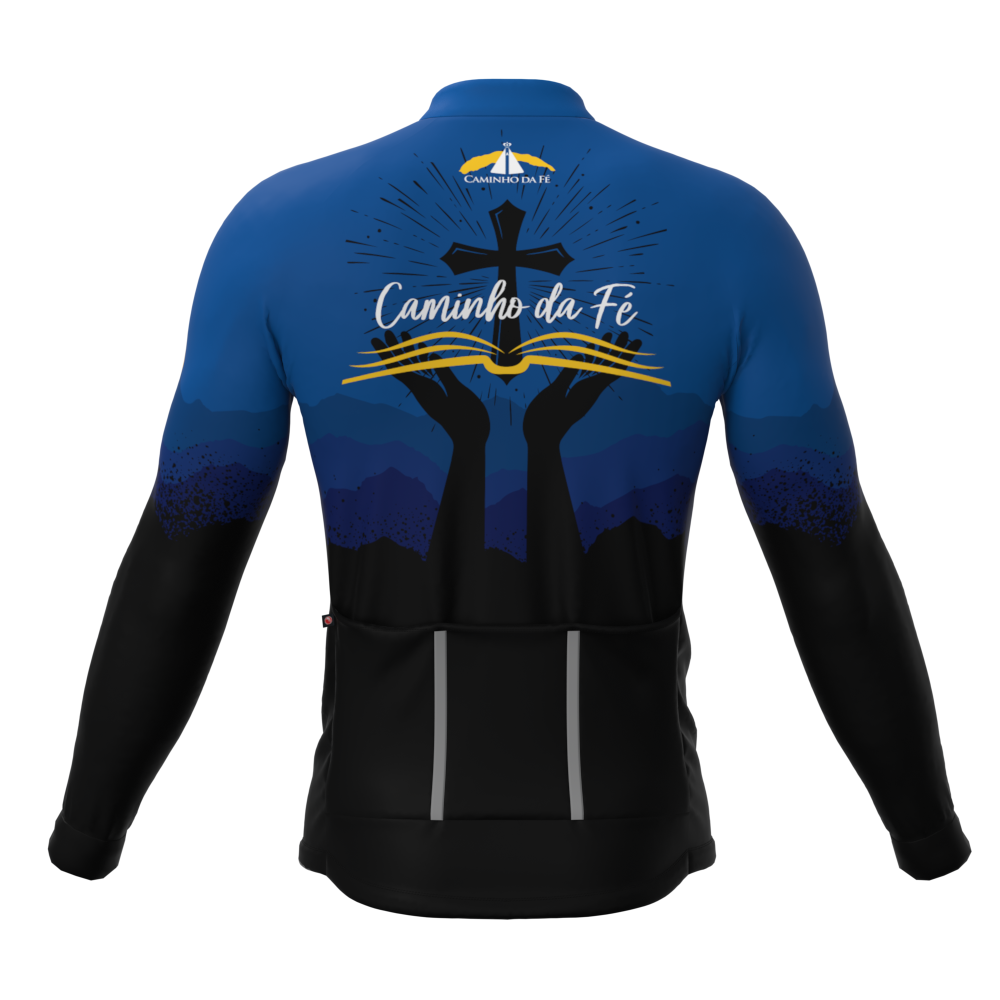 CAMISA CICLISMO MASCULINA SÓDBIKE,ZIPER FULL, CAMINHO DA FÉ MANGA LONGA