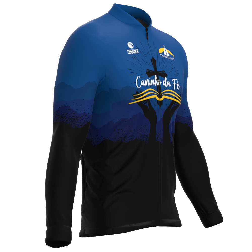 CAMISA CICLISMO MASCULINA SÓDBIKE,ZIPER FULL, CAMINHO DA FÉ MANGA LONGA