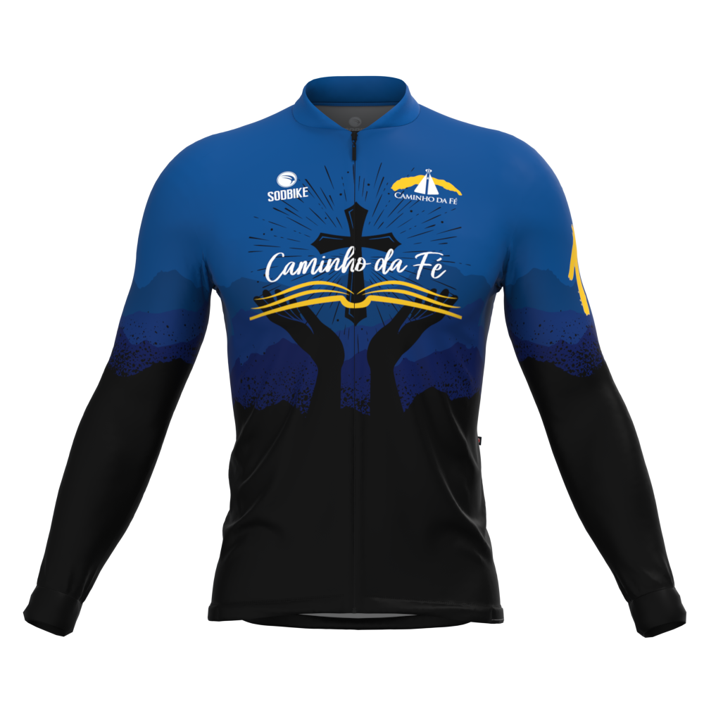 CAMISA CICLISMO MASCULINA SÓDBIKE,ZIPER FULL, CAMINHO DA FÉ MANGA LONGA