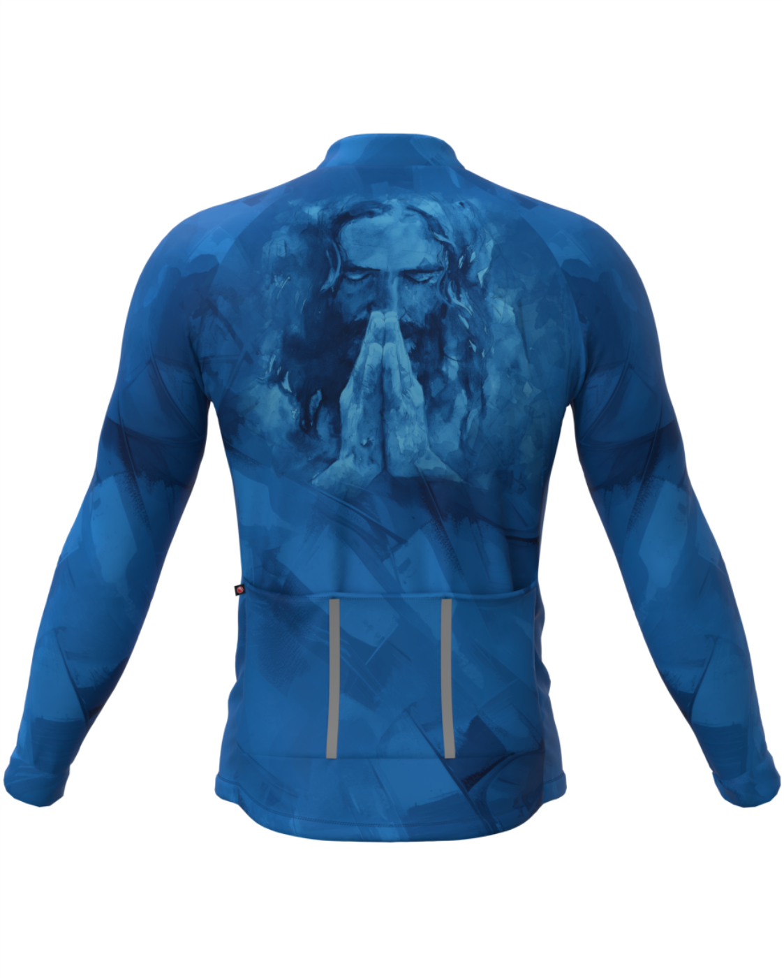 CAMISA CICLISMO MASCULINA SÓDBIKE, ZIPER FULL, JESUS AZUL LONGA