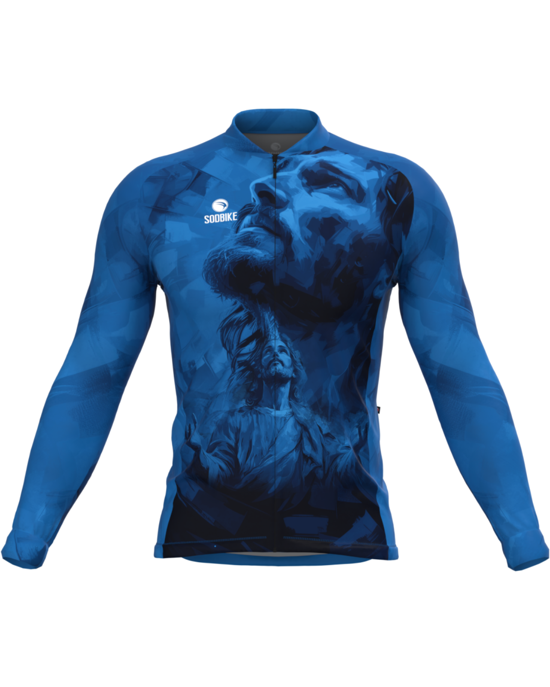 CAMISA CICLISMO MASCULINA SÓDBIKE, ZIPER FULL, JESUS AZUL LONGA