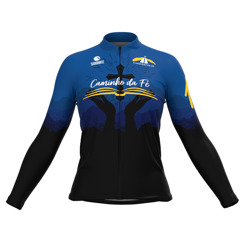 CAMISA CICLISMO FEMININA SÓDBIKE, ZIPER FULL, CAMINHO DA FÉ LONGA