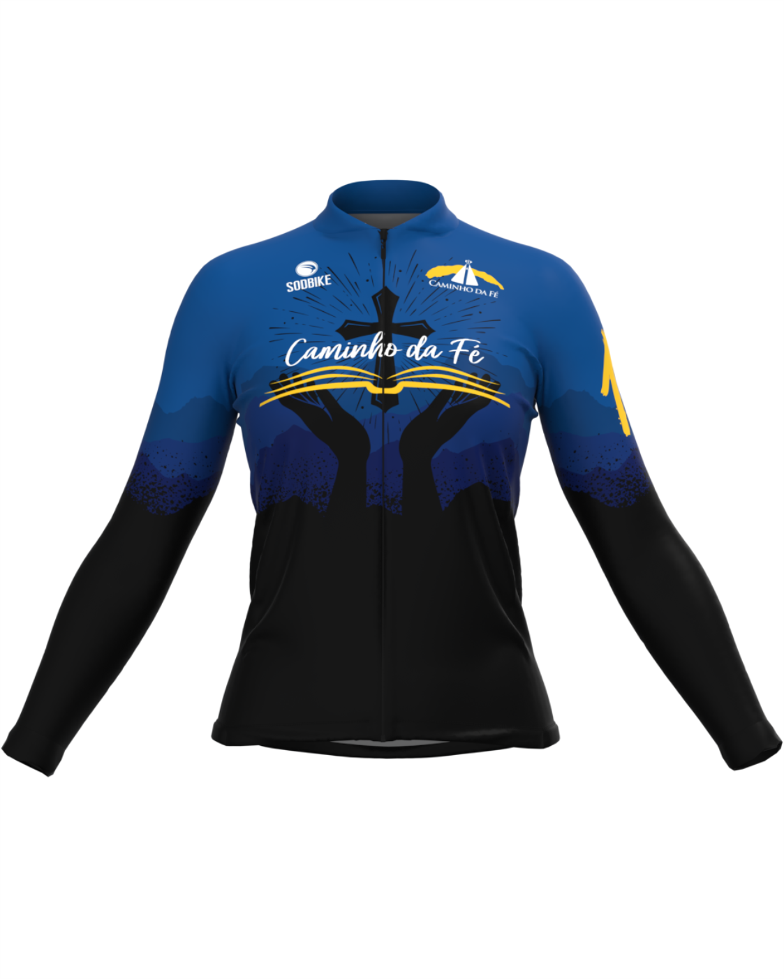 CAMISA CICLISMO FEMININA SÓDBIKE, ZIPER FULL, CAMINHO DA FÉ LONGA