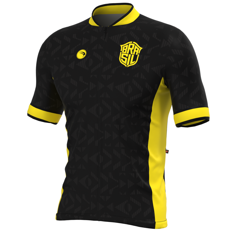CAMISA CICLISMO MASCULINA SÓDBIKE 2026, ZIPER FULL, BRASIL PRETA