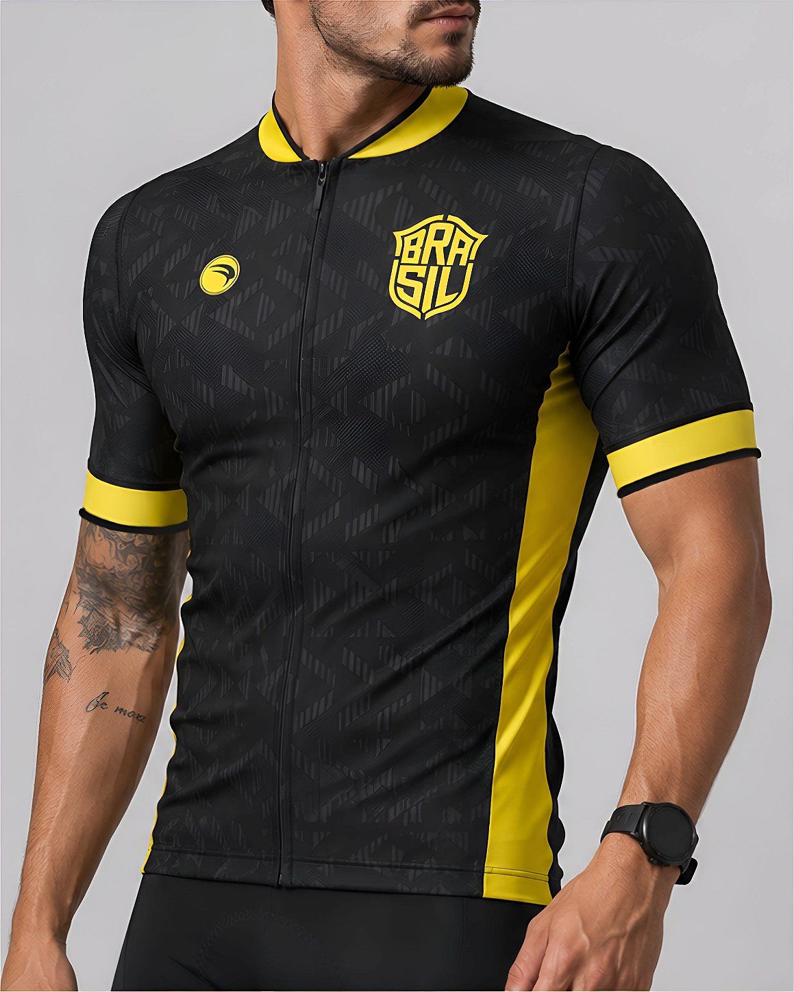 CAMISA CICLISMO MASCULINA SÓDBIKE 2026, ZIPER FULL, BRASIL PRETA